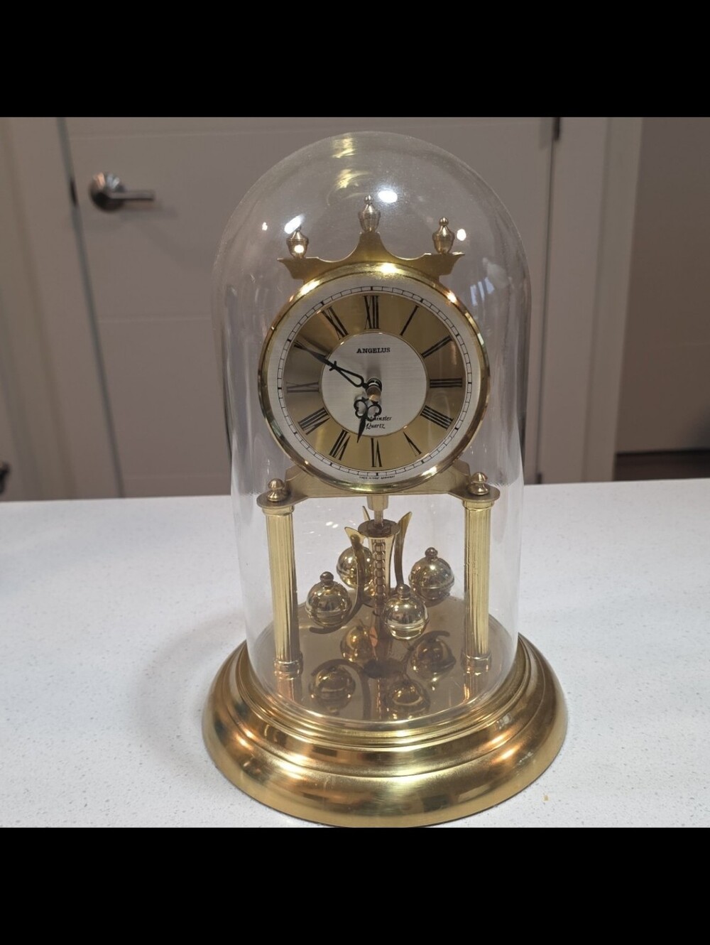 Angelus Westermeister German  Clock  Brass Anniversary Glass  Dome Clock